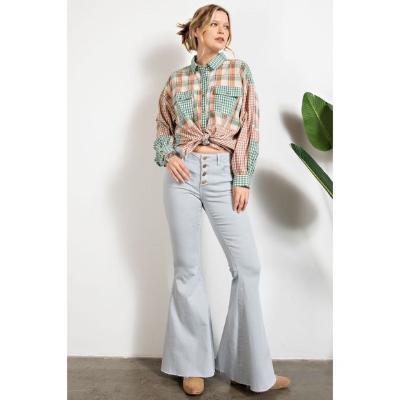 easel Pants & Jumpsuits Easel Blue Grey Stretch Twill Button Down